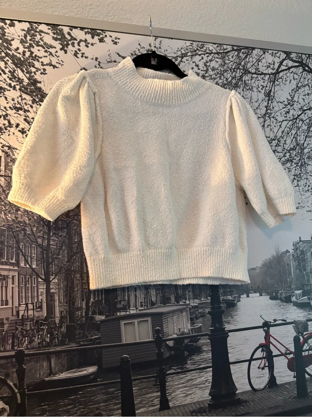 Free People Ivory Puff-Sleeve Turtleneck Sweater